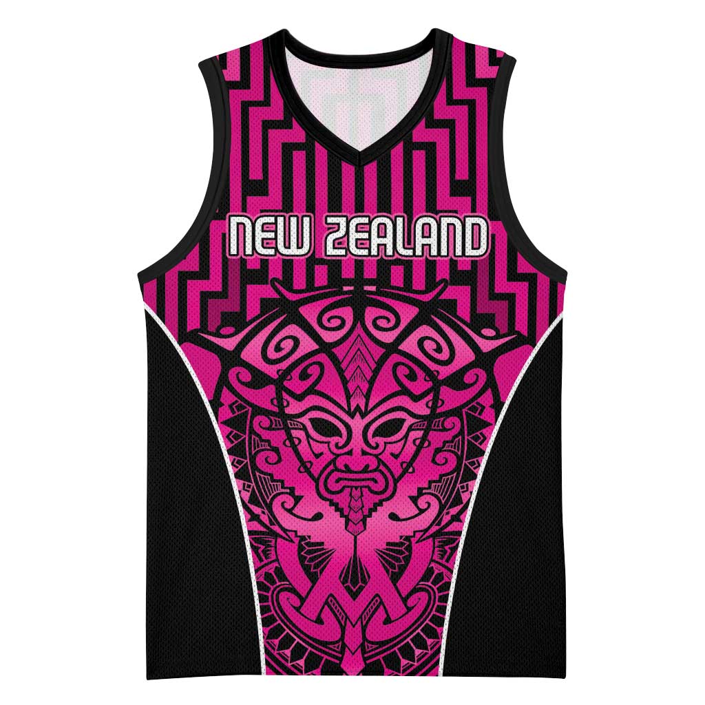 Custom Basketball New Zealand Basketball Jersey Pink Maori Ta Moko Indigenous - Polynesian Pride