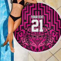 Custom Basketball New Zealand Beach Blanket Pink Maori Ta Moko Indigenous - Polynesian Pride