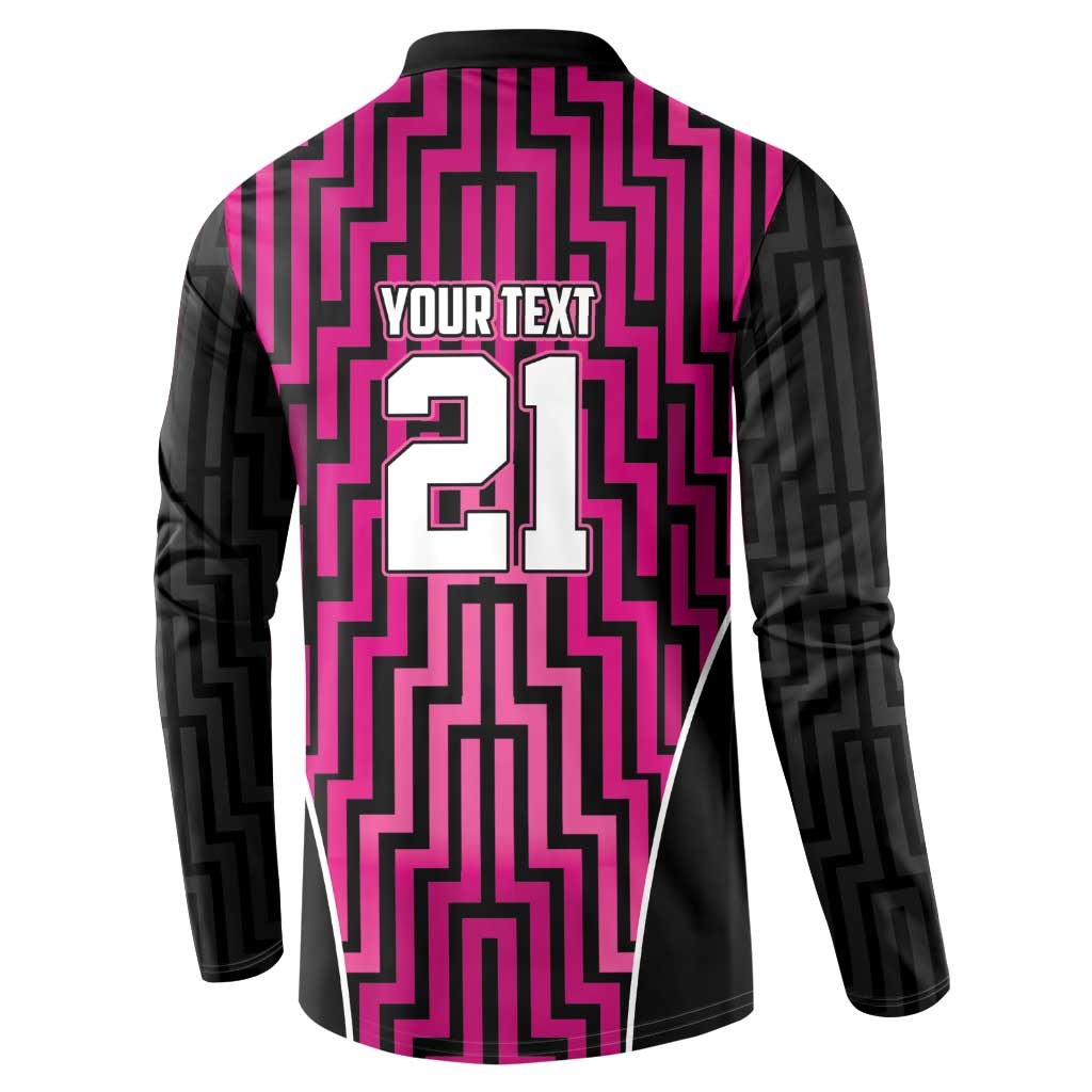 Custom Basketball New Zealand Button Sweatshirt Pink Maori Ta Moko Indigenous - Polynesian Pride