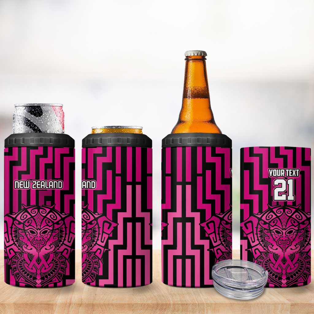 Custom Basketball New Zealand 4 in 1 Can Cooler Tumbler Pink Maori Ta Moko Indigenous - Polynesian Pride