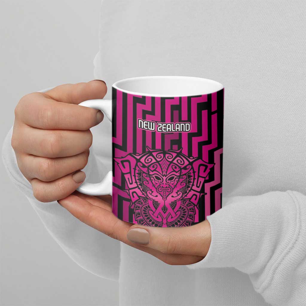 Custom Basketball New Zealand Ceramic Mug Pink Maori Ta Moko Indigenous - Polynesian Pride