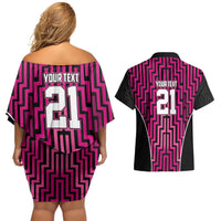 Custom Basketball New Zealand Couples Matching Off Shoulder Short Dress and Hawaiian Shirt Pink Maori Ta Moko Indigenous - Polynesian Pride