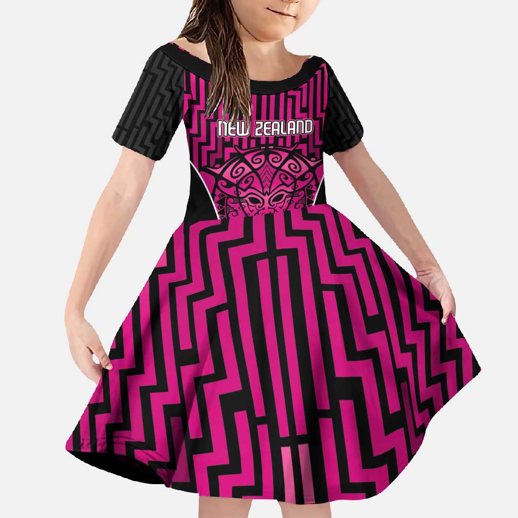 Custom Basketball New Zealand Family Matching Mermaid Dress and Hawaiian Shirt Pink Maori Ta Moko Indigenous - Polynesian Pride