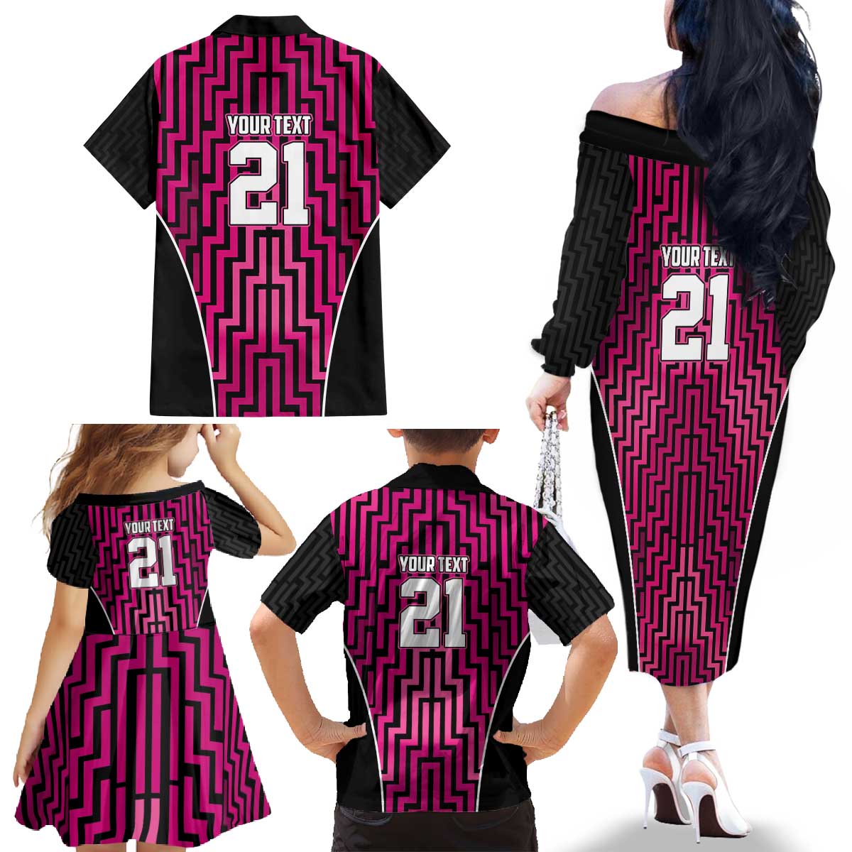 Custom Basketball New Zealand Family Matching Off The Shoulder Long Sleeve Dress and Hawaiian Shirt Pink Maori Ta Moko Indigenous - Polynesian Pride