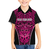 Custom Basketball New Zealand Family Matching Off The Shoulder Long Sleeve Dress and Hawaiian Shirt Pink Maori Ta Moko Indigenous - Polynesian Pride