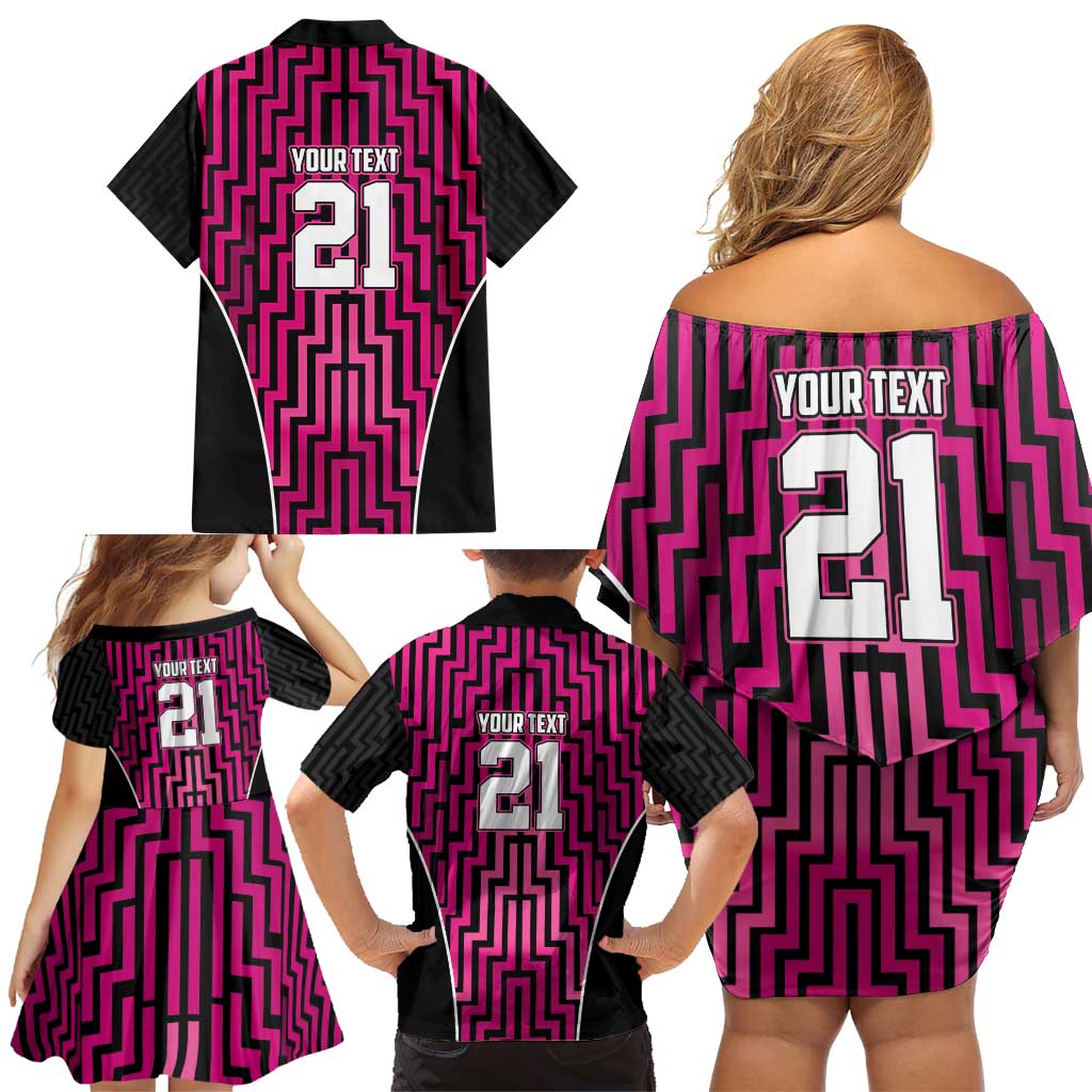 Custom Basketball New Zealand Family Matching Off Shoulder Short Dress and Hawaiian Shirt Pink Maori Ta Moko Indigenous - Polynesian Pride