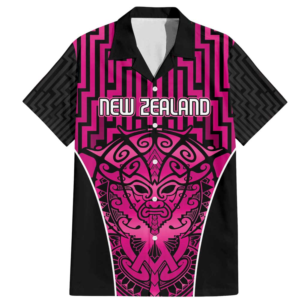 Custom Basketball New Zealand Family Matching Puletasi and Hawaiian Shirt Pink Maori Ta Moko Indigenous - Polynesian Pride