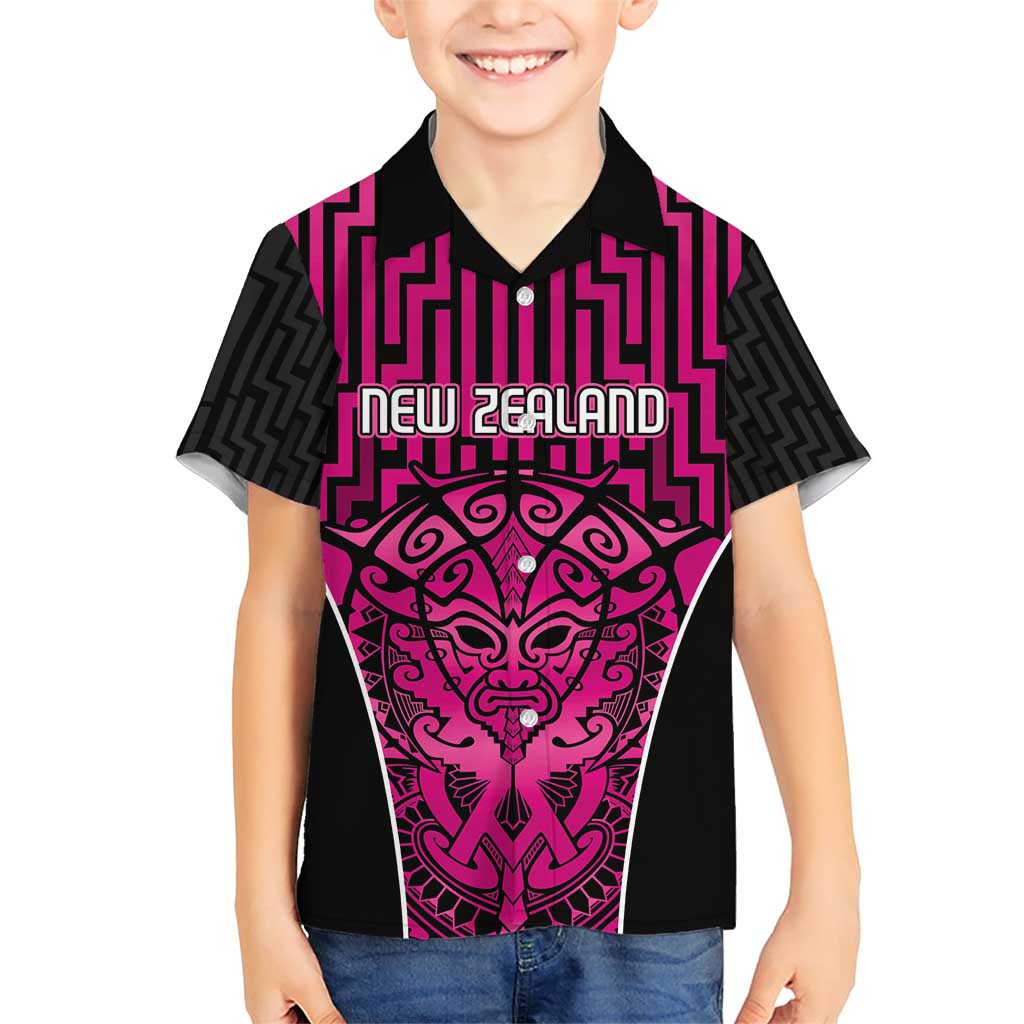 Custom Basketball New Zealand Family Matching Short Sleeve Bodycon Dress and Hawaiian Shirt Pink Maori Ta Moko Indigenous - Polynesian Pride