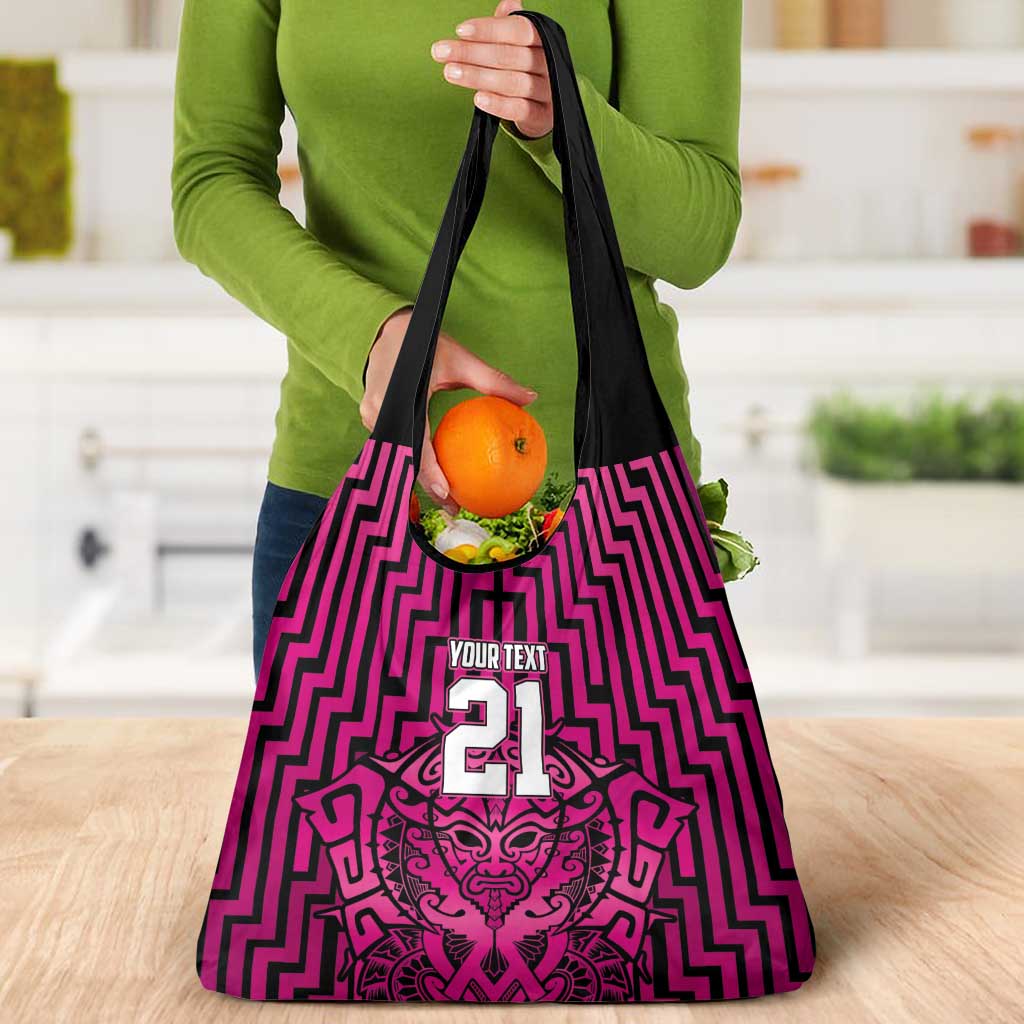 Custom Basketball New Zealand Grocery Bag Pink Maori Ta Moko Indigenous - Polynesian Pride