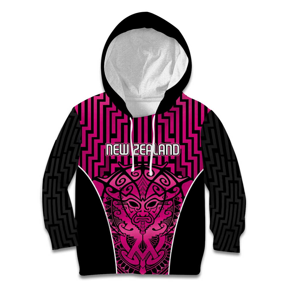 Custom Basketball New Zealand Kid Hoodie Pink Maori Ta Moko Indigenous - Polynesian Pride