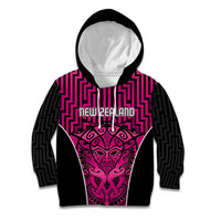 Custom Basketball New Zealand Kid Hoodie Pink Maori Ta Moko Indigenous - Polynesian Pride