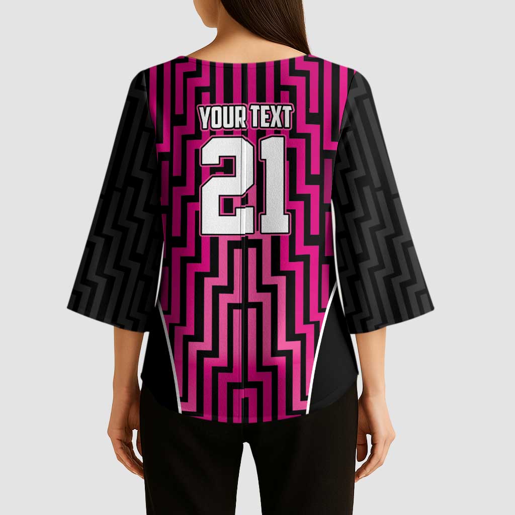 Custom Basketball New Zealand Kimono Sleeve Blouse Pink Maori Ta Moko Indigenous - Polynesian Pride