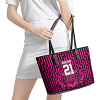 Custom Basketball New Zealand Leather Tote Bag Pink Maori Ta Moko Indigenous - Polynesian Pride