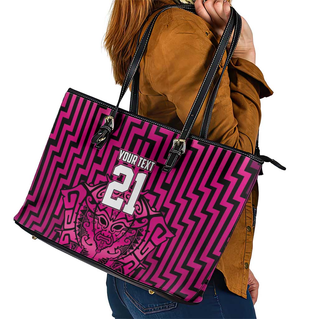 Custom Basketball New Zealand Leather Tote Bag Pink Maori Ta Moko Indigenous - Polynesian Pride