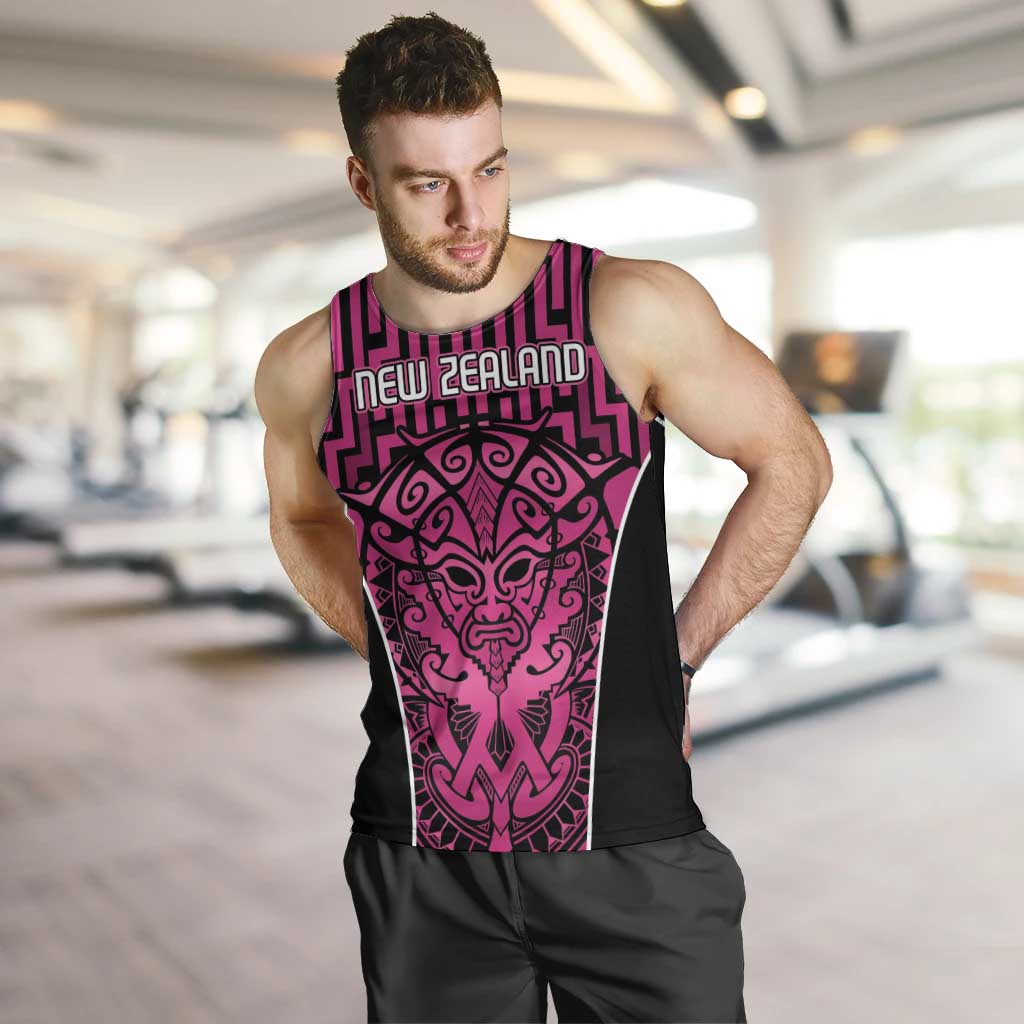 Custom Basketball New Zealand Men Tank Top Pink Maori Ta Moko Indigenous - Polynesian Pride