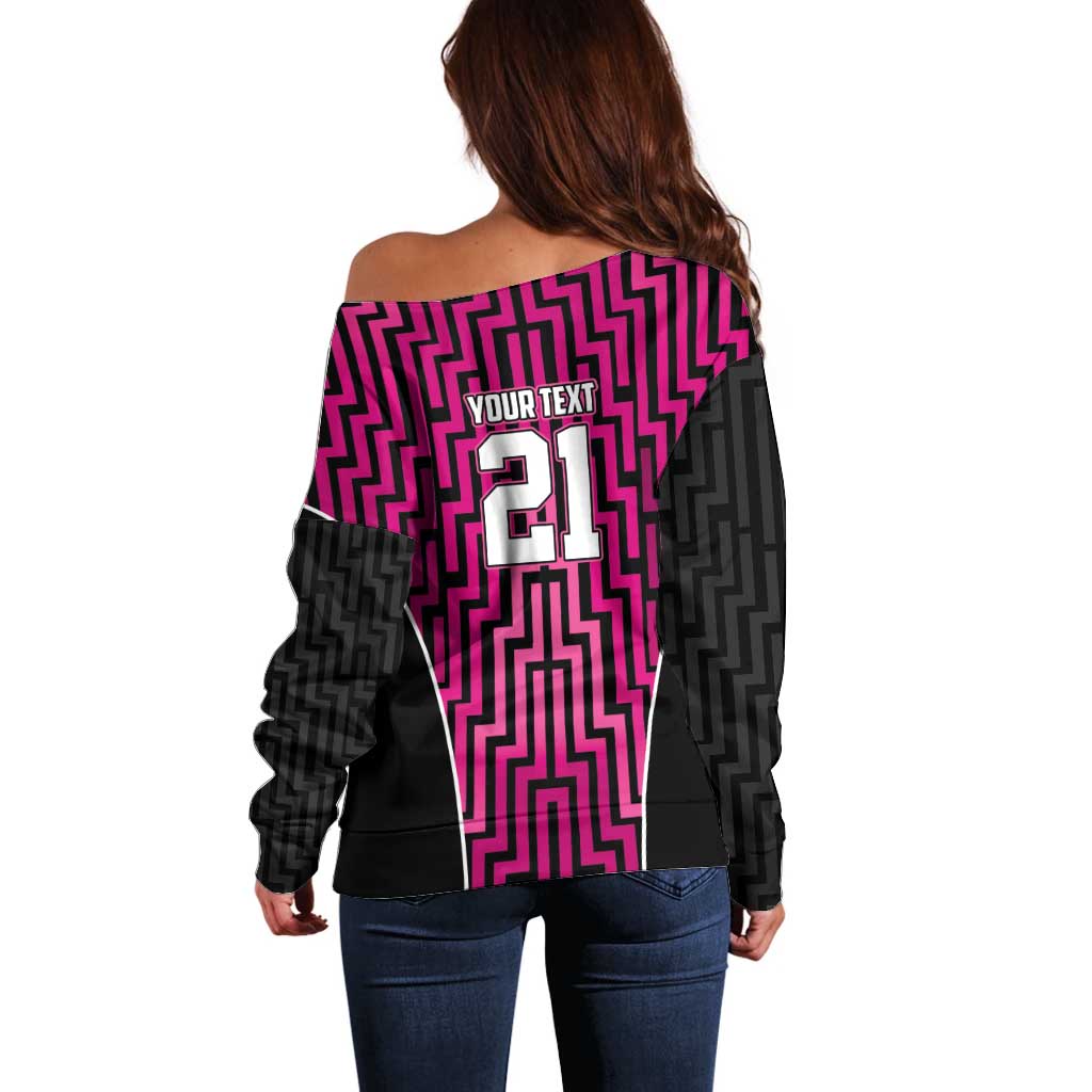 Custom Basketball New Zealand Off Shoulder Sweater Pink Maori Ta Moko Indigenous - Polynesian Pride