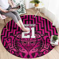 Custom Basketball New Zealand Round Carpet Pink Maori Ta Moko Indigenous - Polynesian Pride