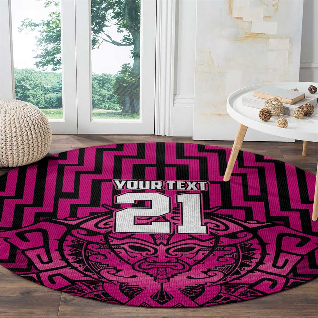 Custom Basketball New Zealand Round Carpet Pink Maori Ta Moko Indigenous - Polynesian Pride
