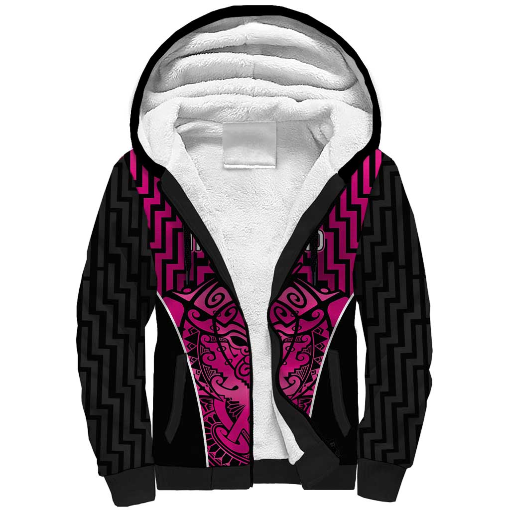 Custom Basketball New Zealand Sherpa Hoodie Pink Maori Ta Moko Indigenous - Polynesian Pride