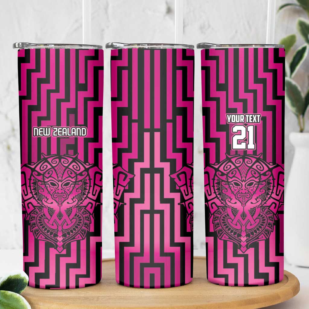 Custom Basketball New Zealand Skinny Tumbler Pink Maori Ta Moko Indigenous - Polynesian Pride