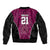 Custom Basketball New Zealand Sleeve Zip Bomber Jacket Pink Maori Ta Moko Indigenous - Polynesian Pride