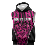 Custom Basketball New Zealand Sleeveless Hoodie Pink Maori Ta Moko Indigenous - Polynesian Pride