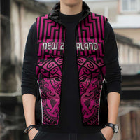 Custom Basketball New Zealand Sleeveless Puffer Jacket Pink Maori Ta Moko Indigenous - Polynesian Pride