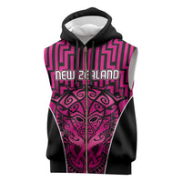 Custom Basketball New Zealand Sleeveless Zip Hoodie Pink Maori Ta Moko Indigenous - Polynesian Pride