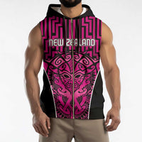 Custom Basketball New Zealand Sleeveless Zip Hoodie Pink Maori Ta Moko Indigenous - Polynesian Pride