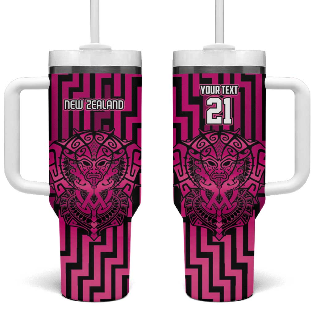 Custom Basketball New Zealand Tumbler With Handle Pink Maori Ta Moko Indigenous - Polynesian Pride