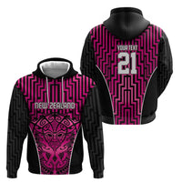 Custom Basketball New Zealand Zip Hoodie Pink Maori Ta Moko Indigenous - Polynesian Pride