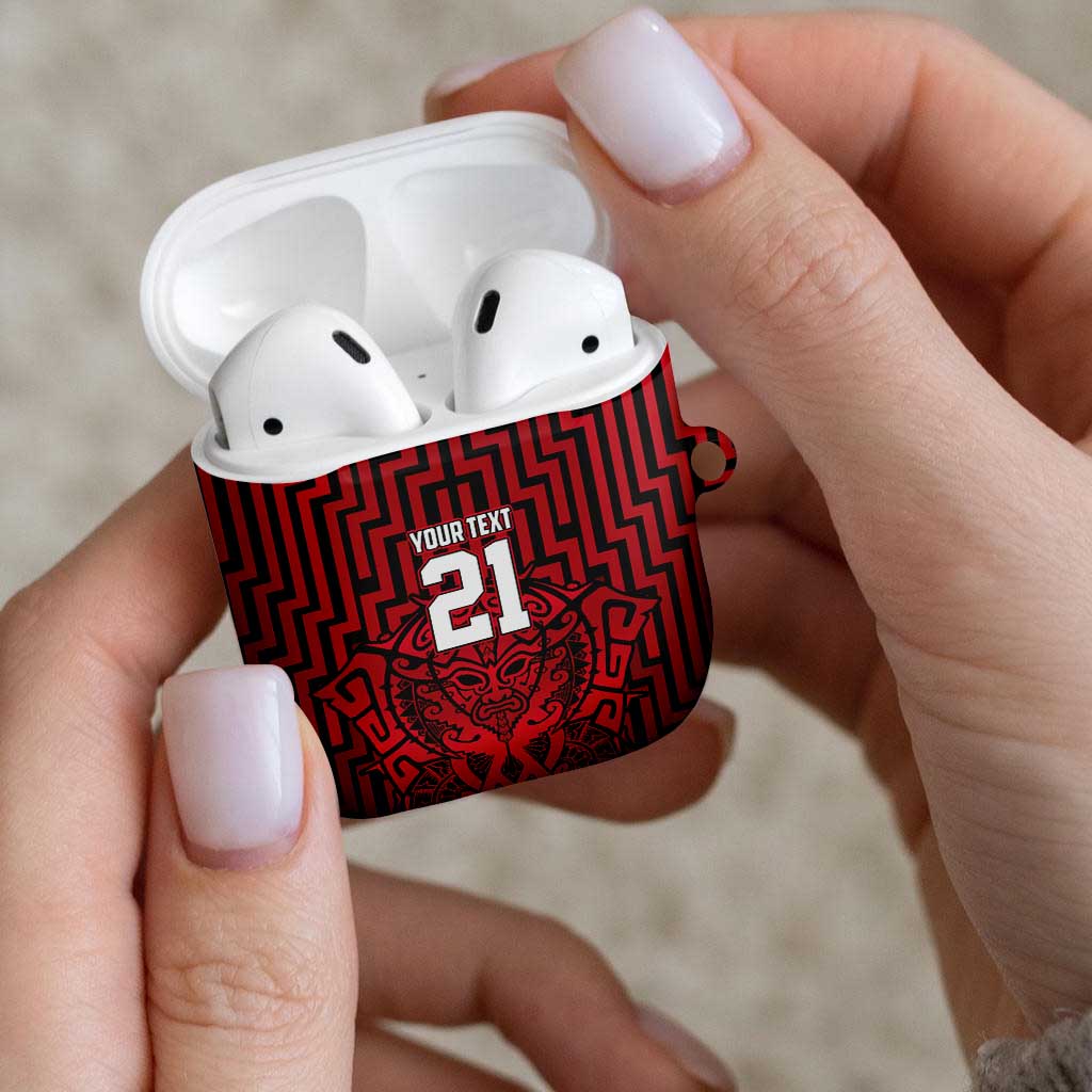 Custom Basketball New Zealand AirPods Case Red Maori Ta Moko Indigenous - Polynesian Pride