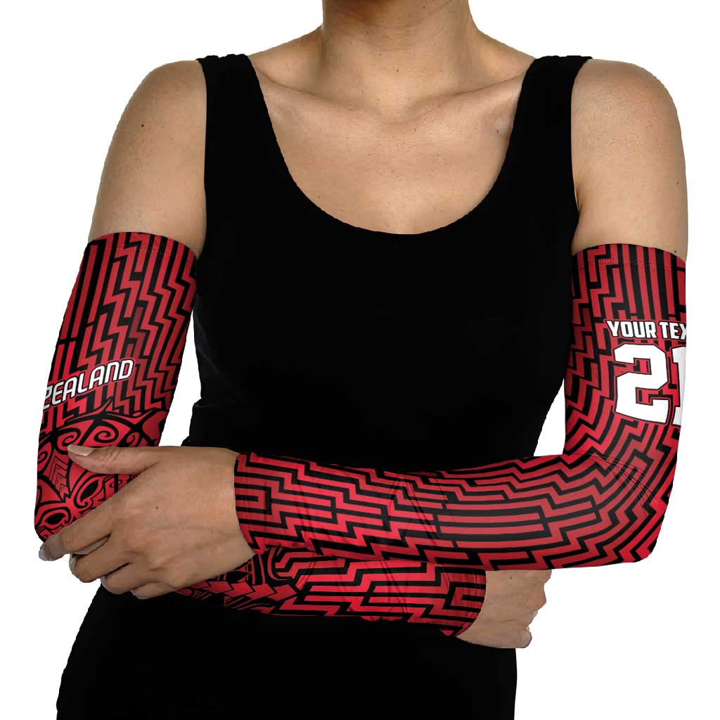 Custom Basketball New Zealand Arm Sleeves Red Maori Ta Moko Indigenous - Polynesian Pride