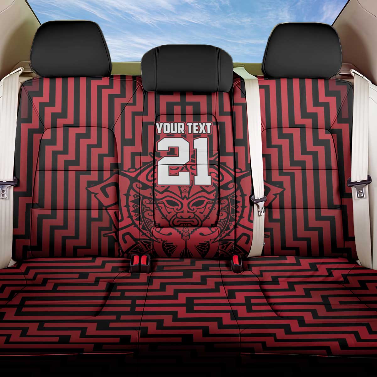 Custom Basketball New Zealand Back Car Seat Cover Red Maori Ta Moko Indigenous - Polynesian Pride
