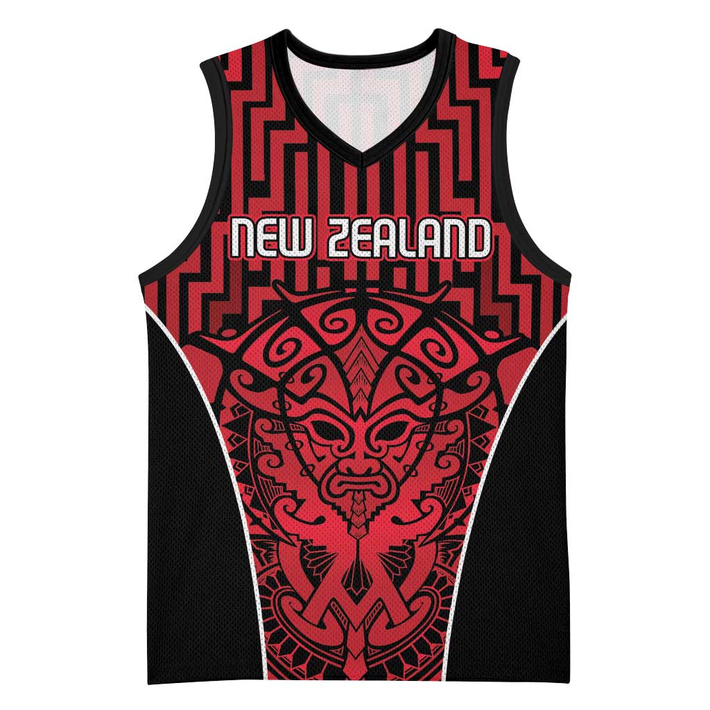 Custom Basketball New Zealand Basketball Jersey Red Maori Ta Moko Indigenous - Polynesian Pride