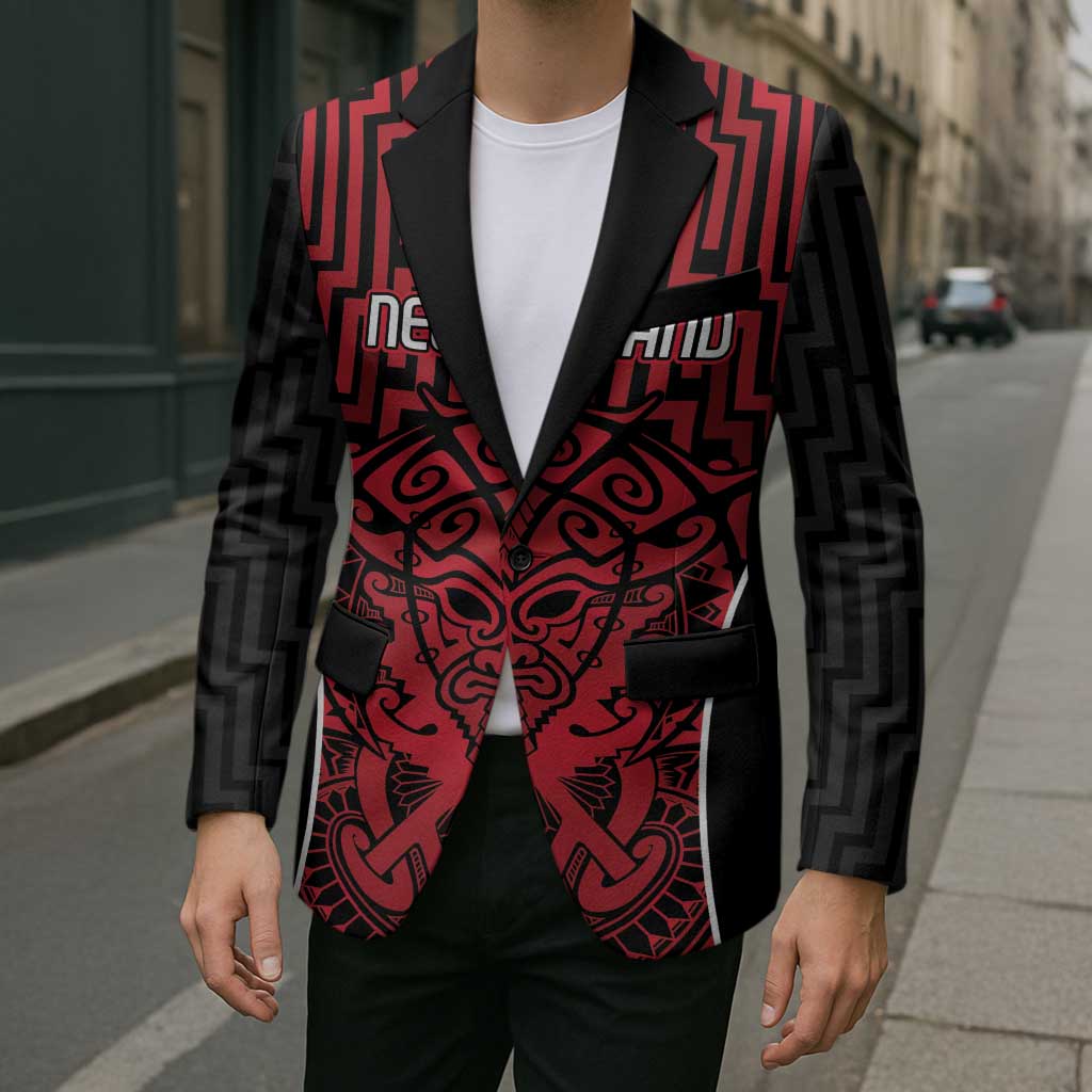 Custom Basketball New Zealand Blazer Red Maori Ta Moko Indigenous - Polynesian Pride