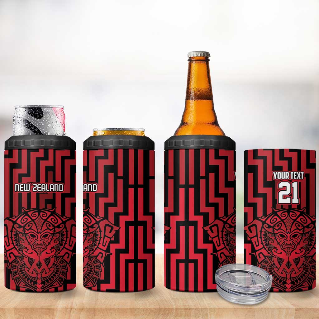 Custom Basketball New Zealand 4 in 1 Can Cooler Tumbler Red Maori Ta Moko Indigenous - Polynesian Pride