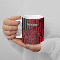 Custom Basketball New Zealand Ceramic Mug Red Maori Ta Moko Indigenous - Polynesian Pride