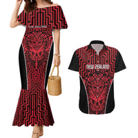 Custom Basketball New Zealand Couples Matching Mermaid Dress and Hawaiian Shirt Red Maori Ta Moko Indigenous - Polynesian Pride