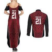 Custom Basketball New Zealand Couples Matching Summer Maxi Dress and Long Sleeve Button Shirt Red Maori Ta Moko Indigenous - Polynesian Pride