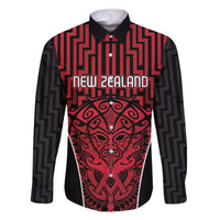 Custom Basketball New Zealand Family Matching Off The Shoulder Long Sleeve Dress and Hawaiian Shirt Red Maori Ta Moko Indigenous - Polynesian Pride