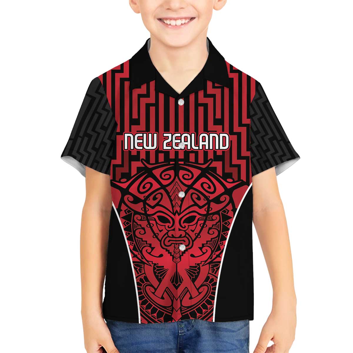 Custom Basketball New Zealand Family Matching Off The Shoulder Long Sleeve Dress and Hawaiian Shirt Red Maori Ta Moko Indigenous - Polynesian Pride