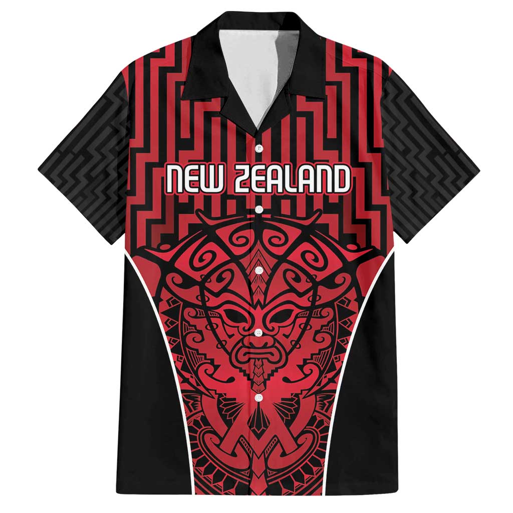 Custom Basketball New Zealand Family Matching Off Shoulder Maxi Dress and Hawaiian Shirt Red Maori Ta Moko Indigenous - Polynesian Pride