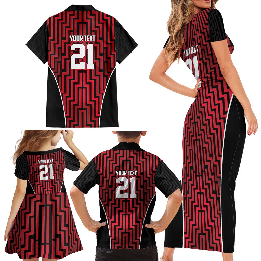 Custom Basketball New Zealand Family Matching Short Sleeve Bodycon Dress and Hawaiian Shirt Red Maori Ta Moko Indigenous - Polynesian Pride