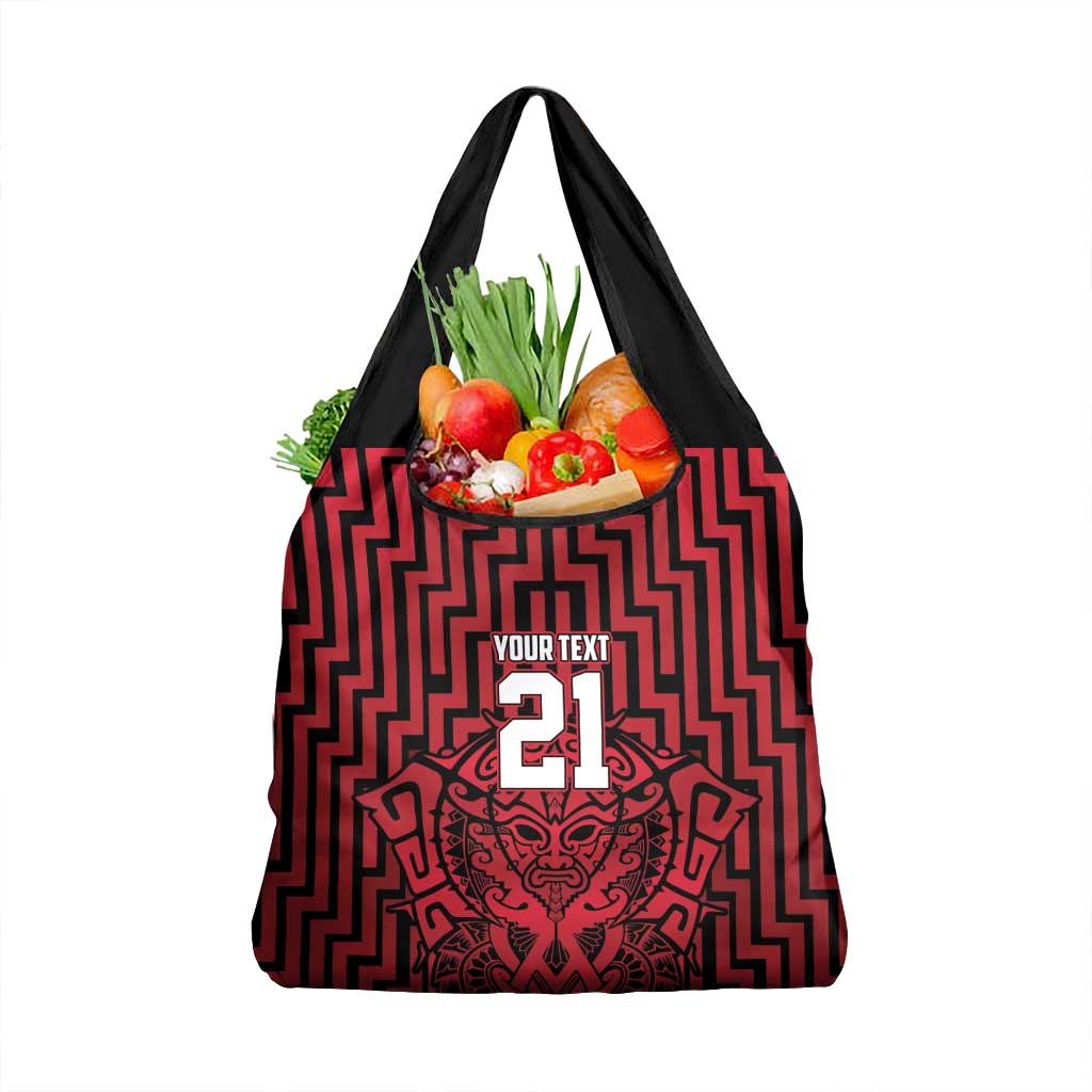 Custom Basketball New Zealand Grocery Bag Red Maori Ta Moko Indigenous - Polynesian Pride