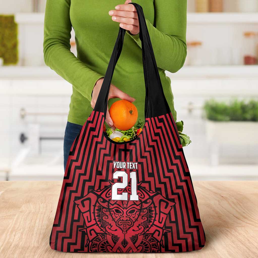 Custom Basketball New Zealand Grocery Bag Red Maori Ta Moko Indigenous - Polynesian Pride