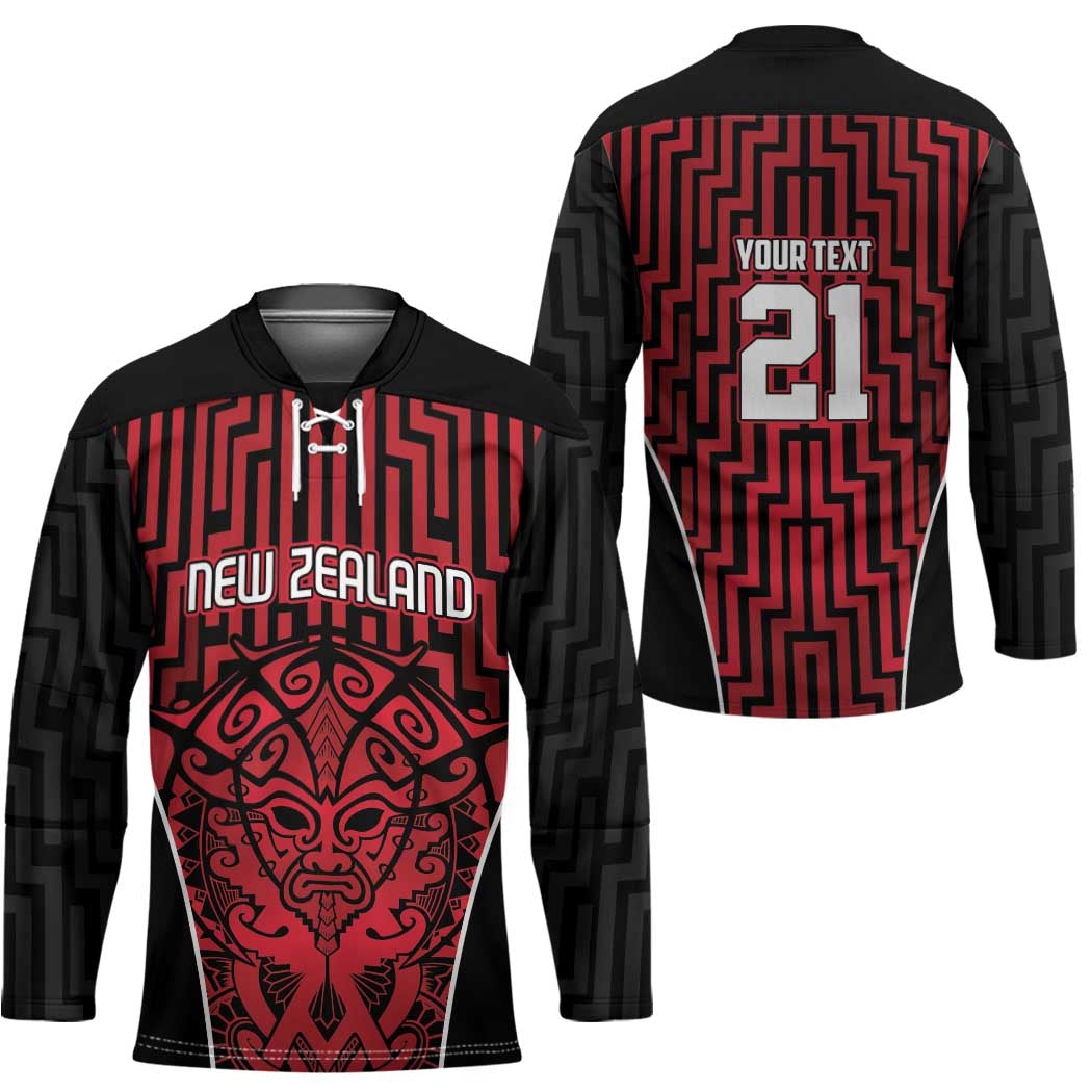 Custom Basketball New Zealand Hockey Jersey Red Maori Ta Moko Indigenous - Polynesian Pride