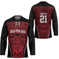 Custom Basketball New Zealand Hockey Jersey Red Maori Ta Moko Indigenous - Polynesian Pride