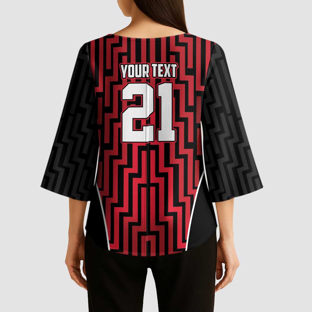 Custom Basketball New Zealand Kimono Sleeve Blouse Red Maori Ta Moko Indigenous - Polynesian Pride