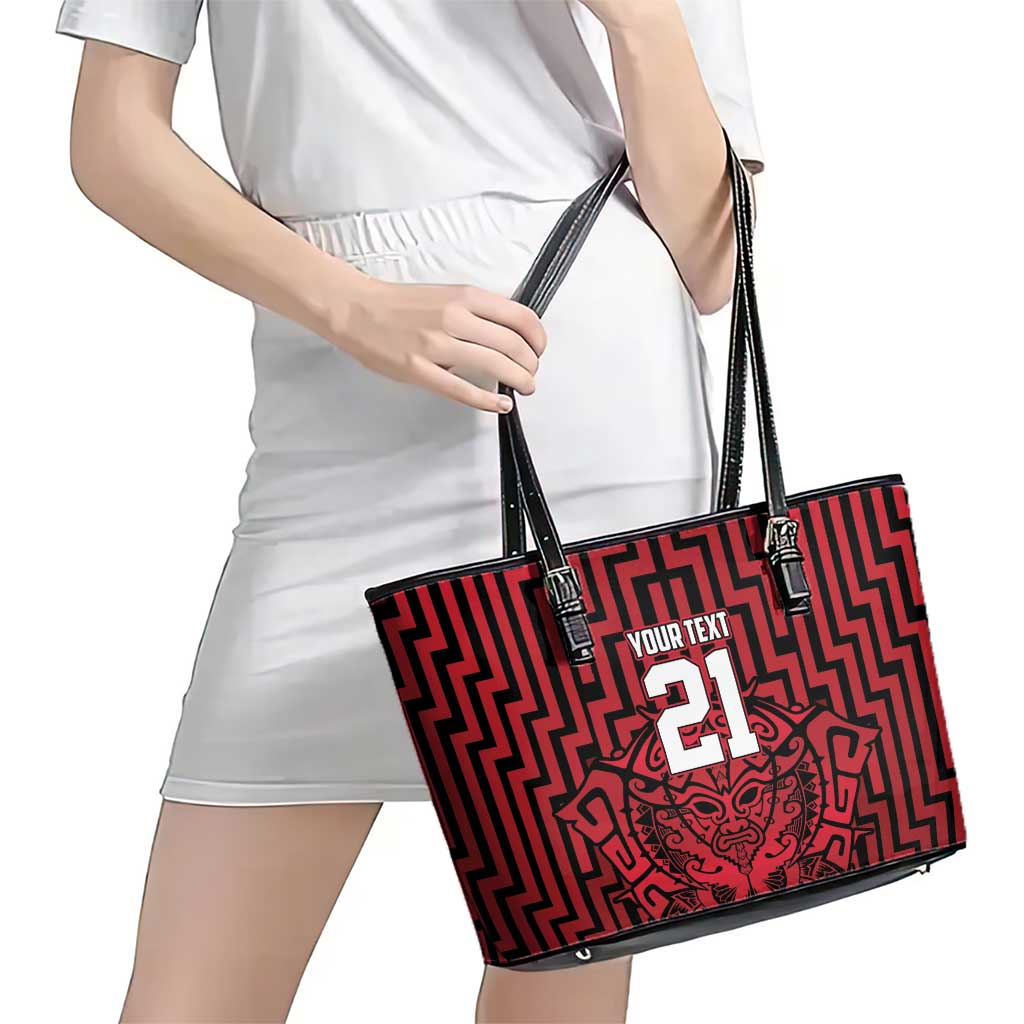 Custom Basketball New Zealand Leather Tote Bag Red Maori Ta Moko Indigenous - Polynesian Pride